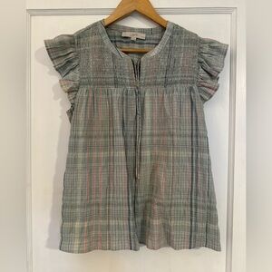 Loft plaid smocked tie neck shirt MP